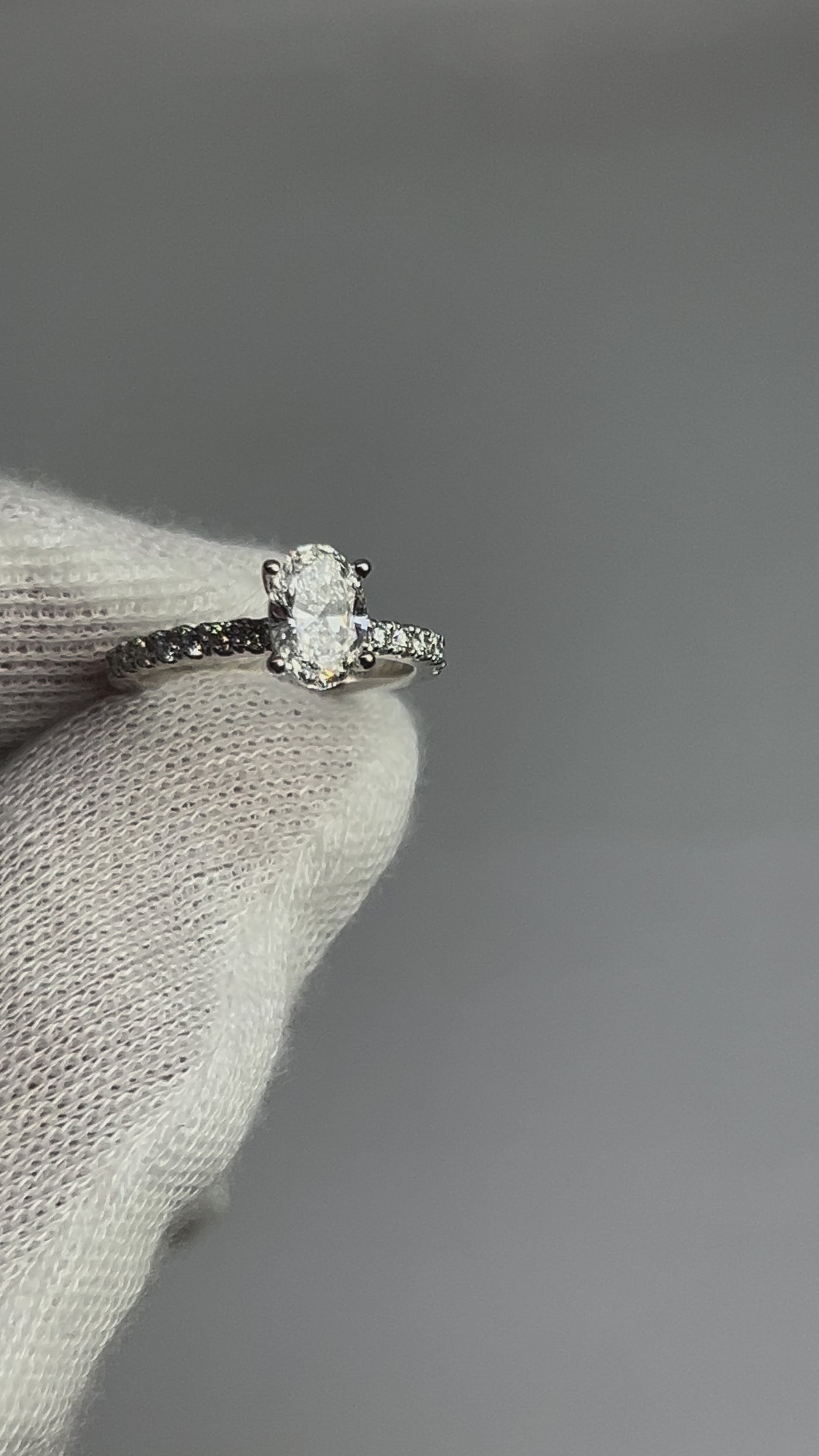 1ct Oval Lab diamond Engagement Ring 18k White Gold