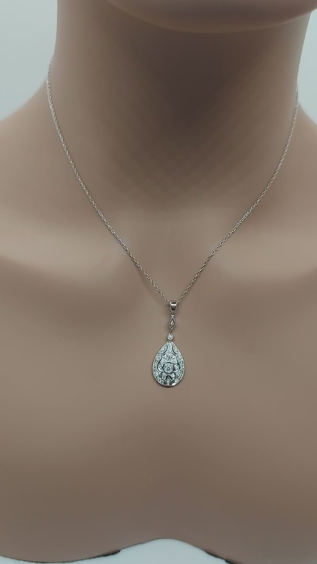 14k Real Solid White Gold Diamond Tear drop or Rain Necklace for women