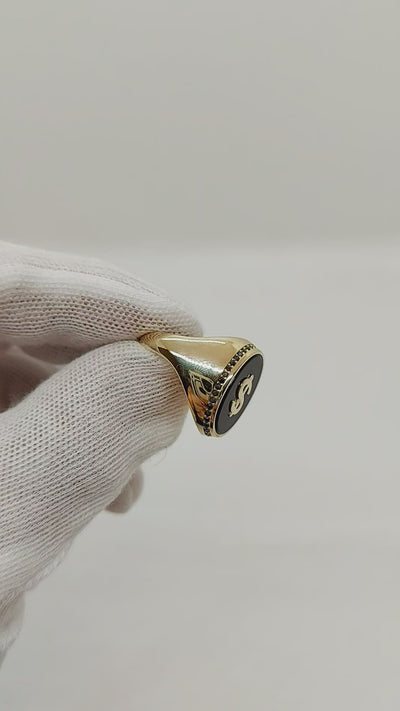 10k Gold Chevalier Onyx ring with Dollar sign