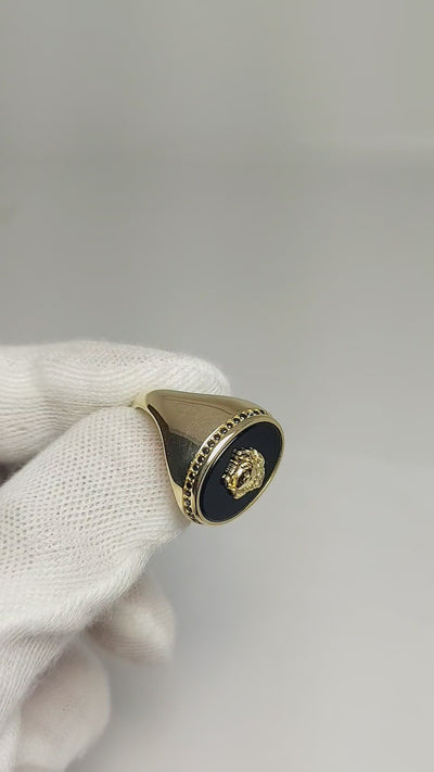 10k Gold Ring with Medusa on Onyx