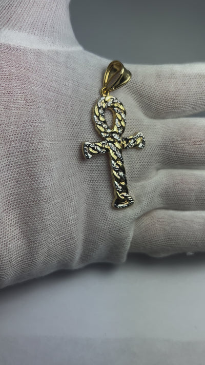 10k Gold Cuban Cross 2 tone with diamond cut