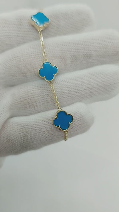 10k Gold Clover leaf Blue cyan Bracelet