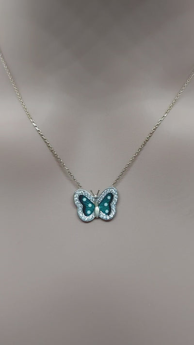 10k Real Solid Gold Green Butterfly Necklace with Diamonds for women