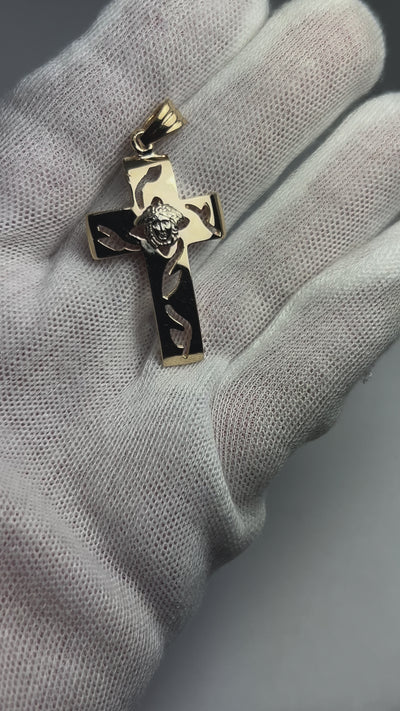 10k gold cross pendant with Versace head