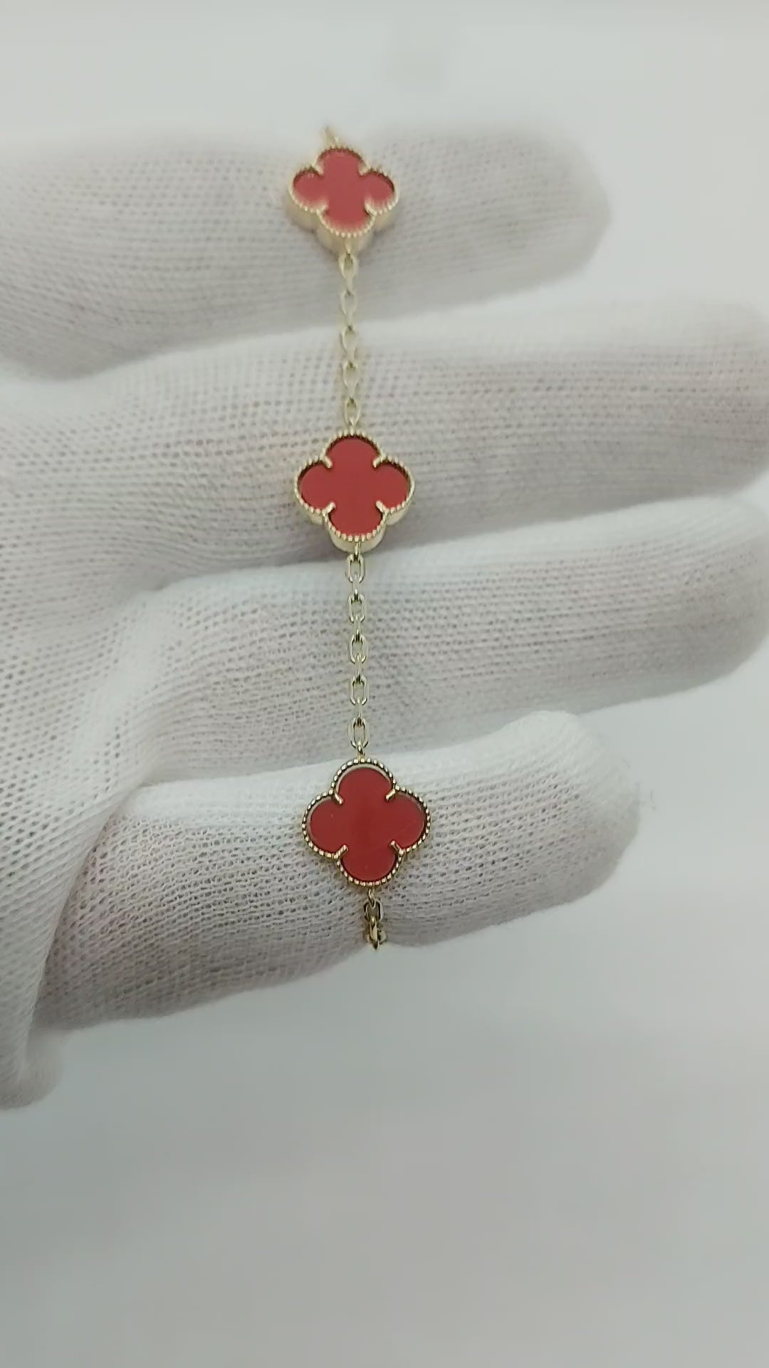 10k Gold Red Clover Leaf Bracelet