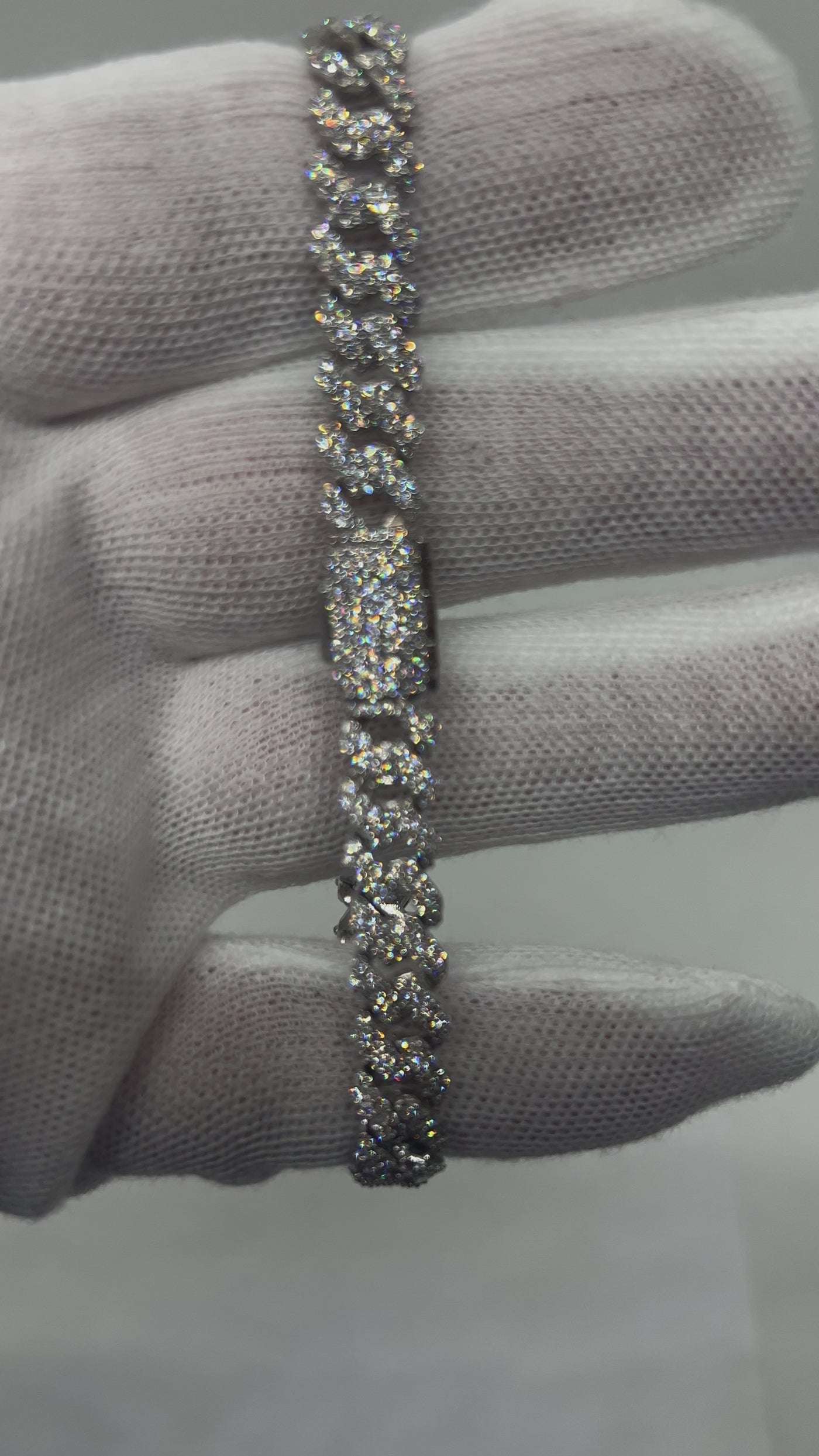 10k White Gold Iced out lab diamond Cuban Bracelet 8mm