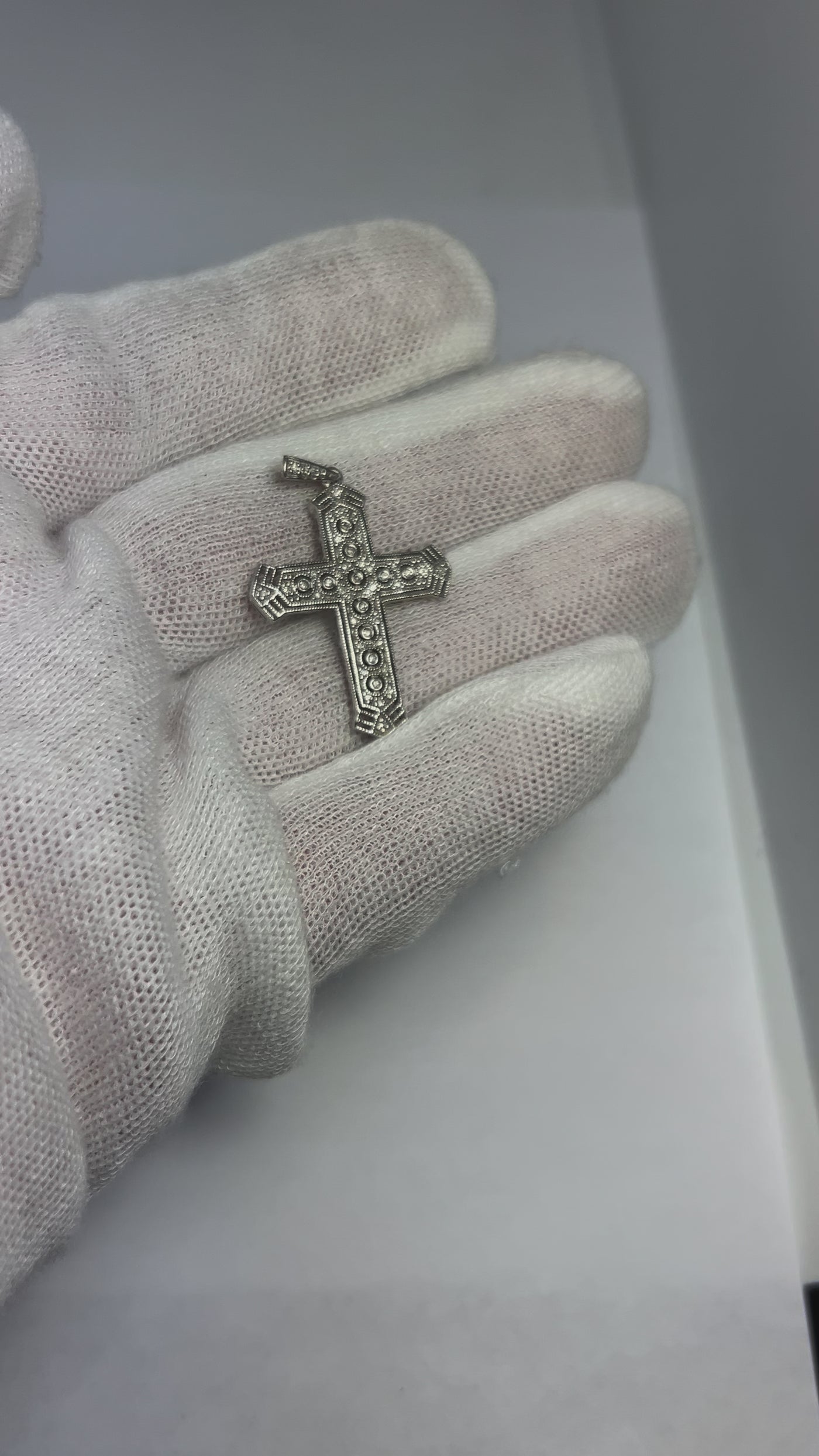 10k White Gold cross pendant with CZ stones