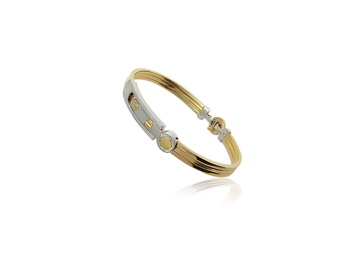 Front-facing titled 6.3mm-wide 10k gold bangle bracelet