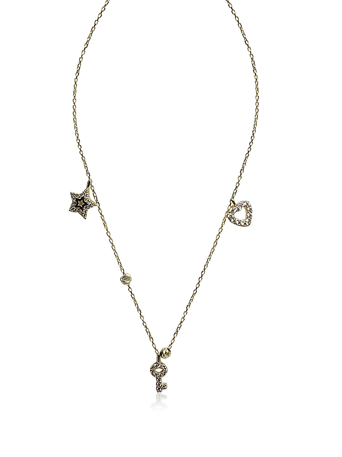 Gold necklace for women with key and heart