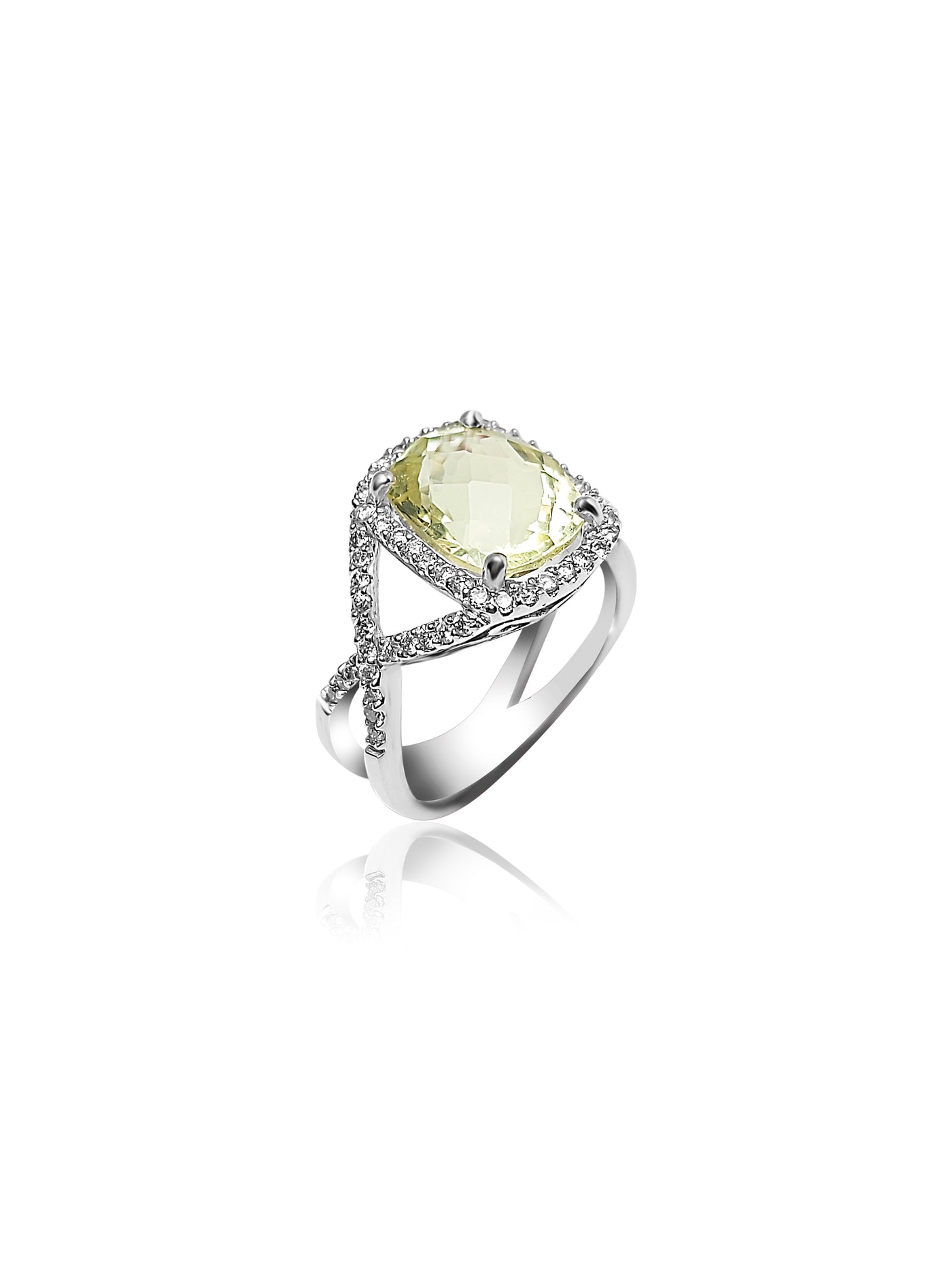 White Gold Engagement and Birthstone Ring with lemon stone