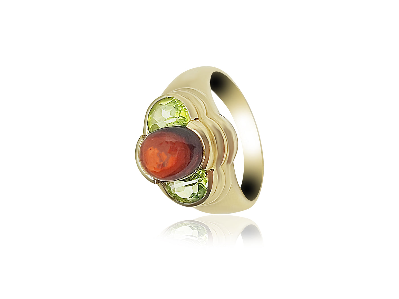 Gold Birthstone Ring with Ruby and Peridot stone