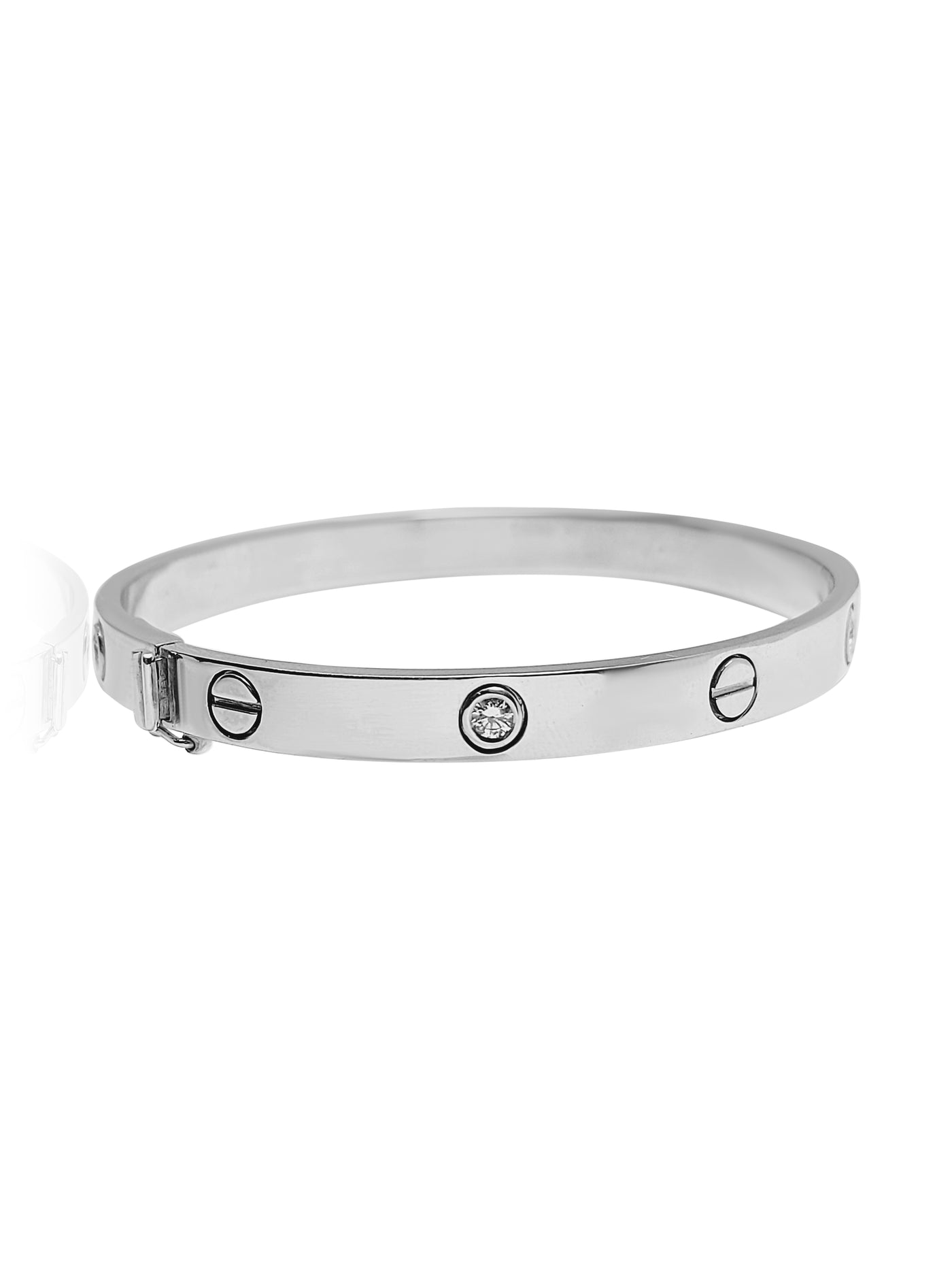 14k White Gold Bangle Bracelet with diamonds, 30.4 gram, 6.4mm width