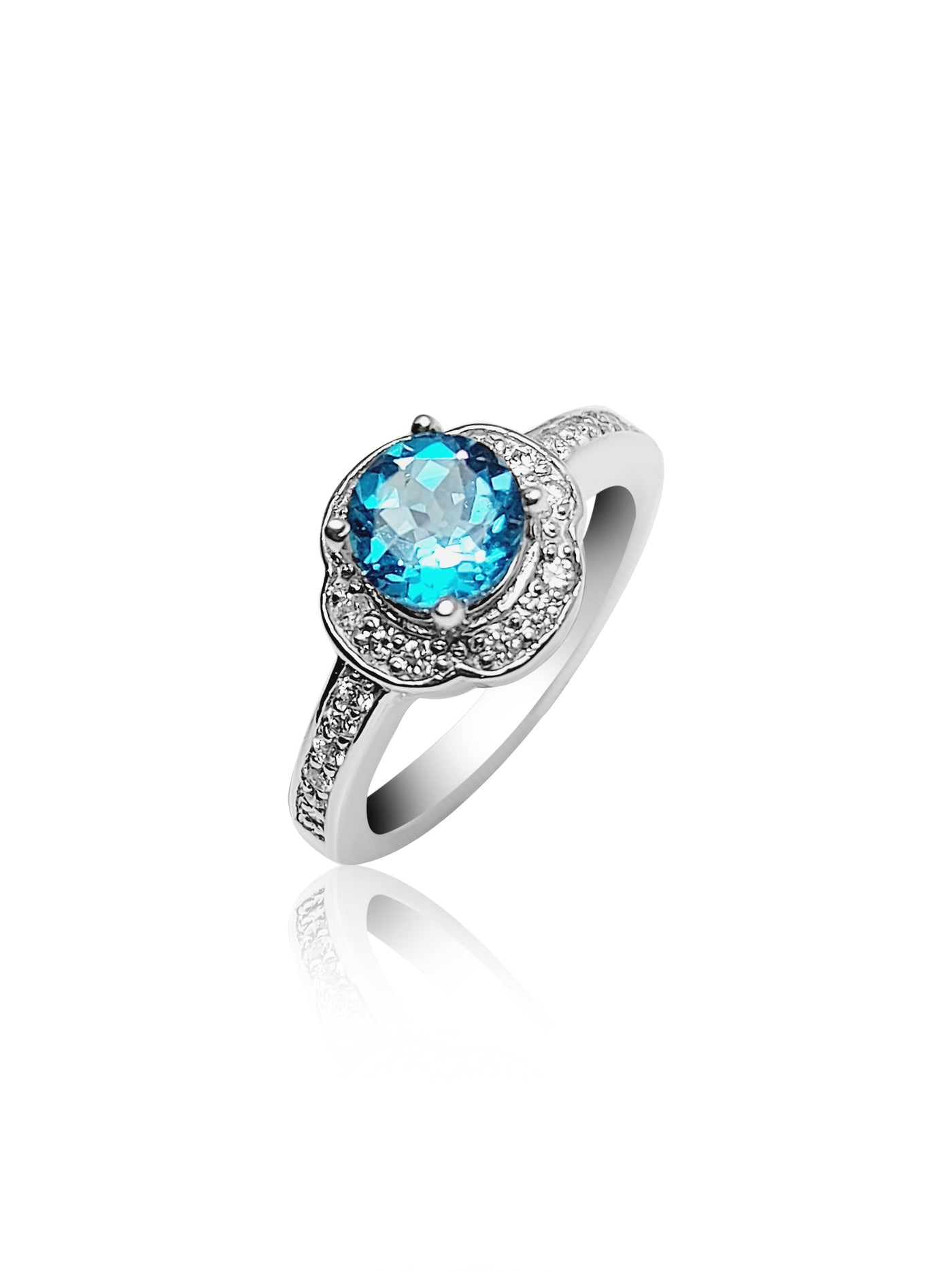 Halo Engagement Ring with Blue Topaz