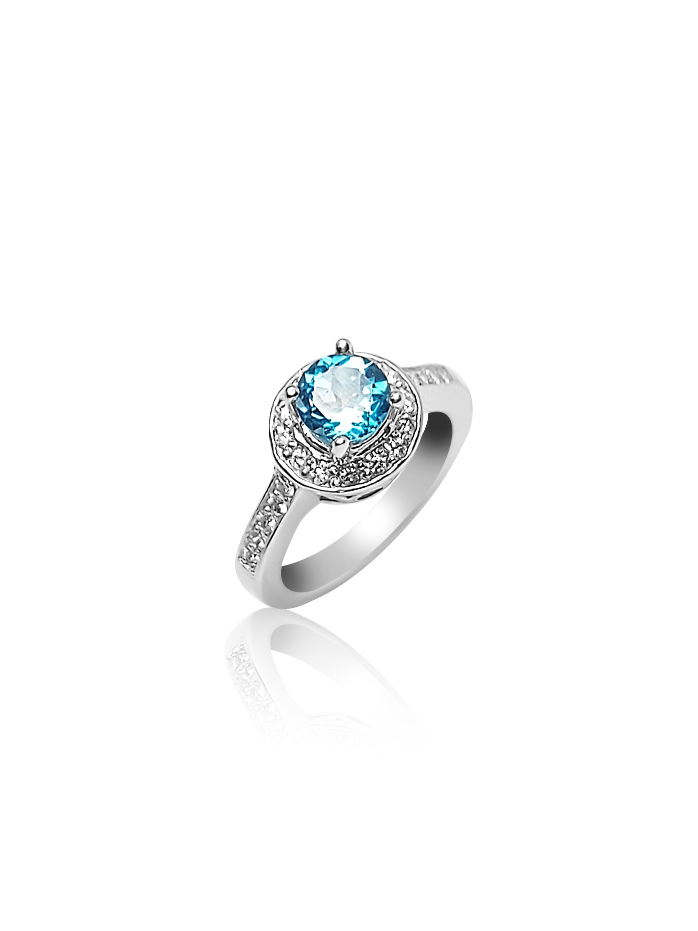 Halo Engagement Ring with Blue Topaz stone