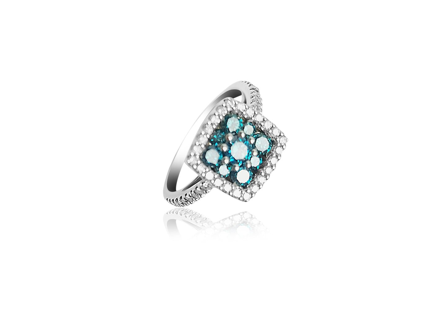 Halo Engagement Ring with Cyan Zircon stones