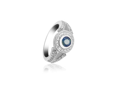 Halo Engagement Ring with Blue Sapphire