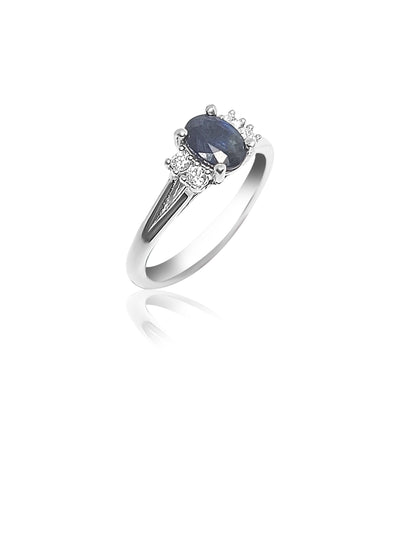 Cluster Engagement Ring with 0.75ct Blue Sapphire, and diamonds