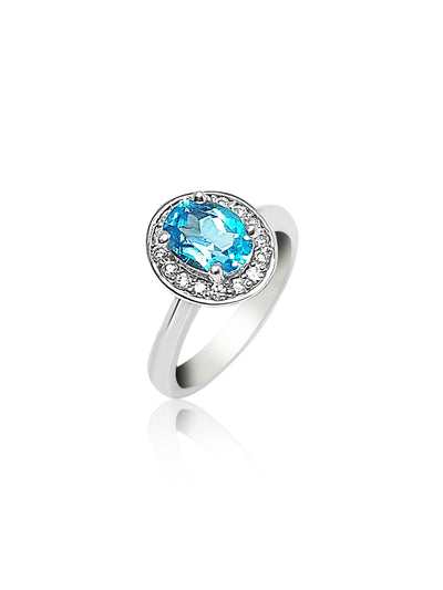 Halo Engagement Ring with Blue Topaz stone