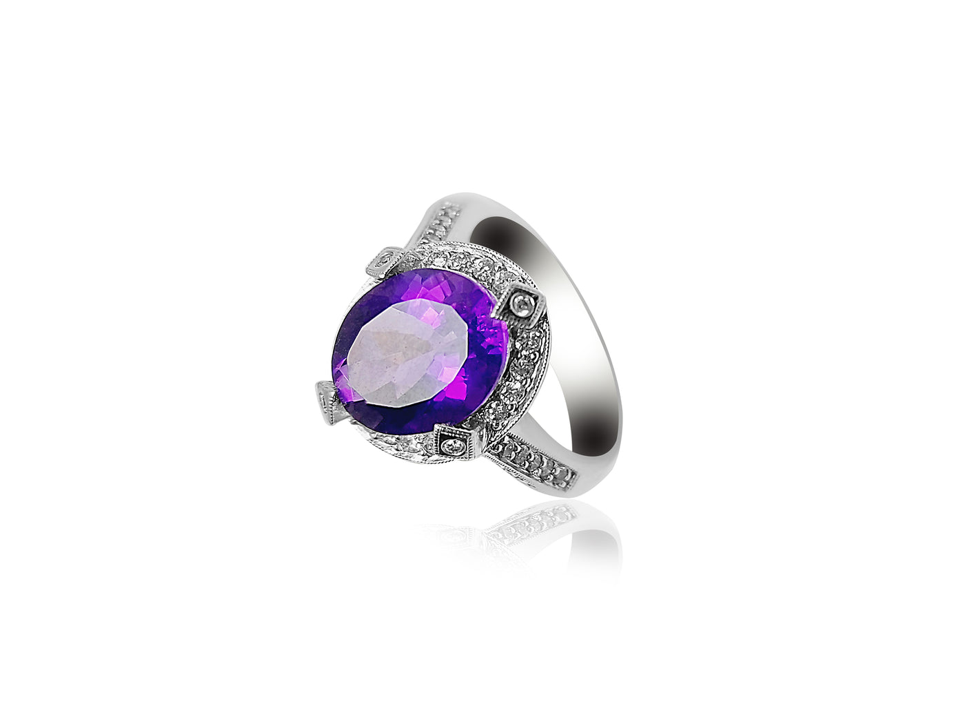 Birthstone Ring with Amethyst stone and diamonds