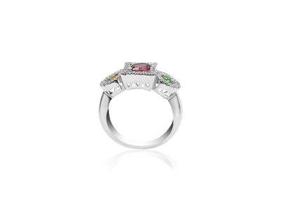 Fancy Ring with Peridot, Ruby, Citrine and diamonds