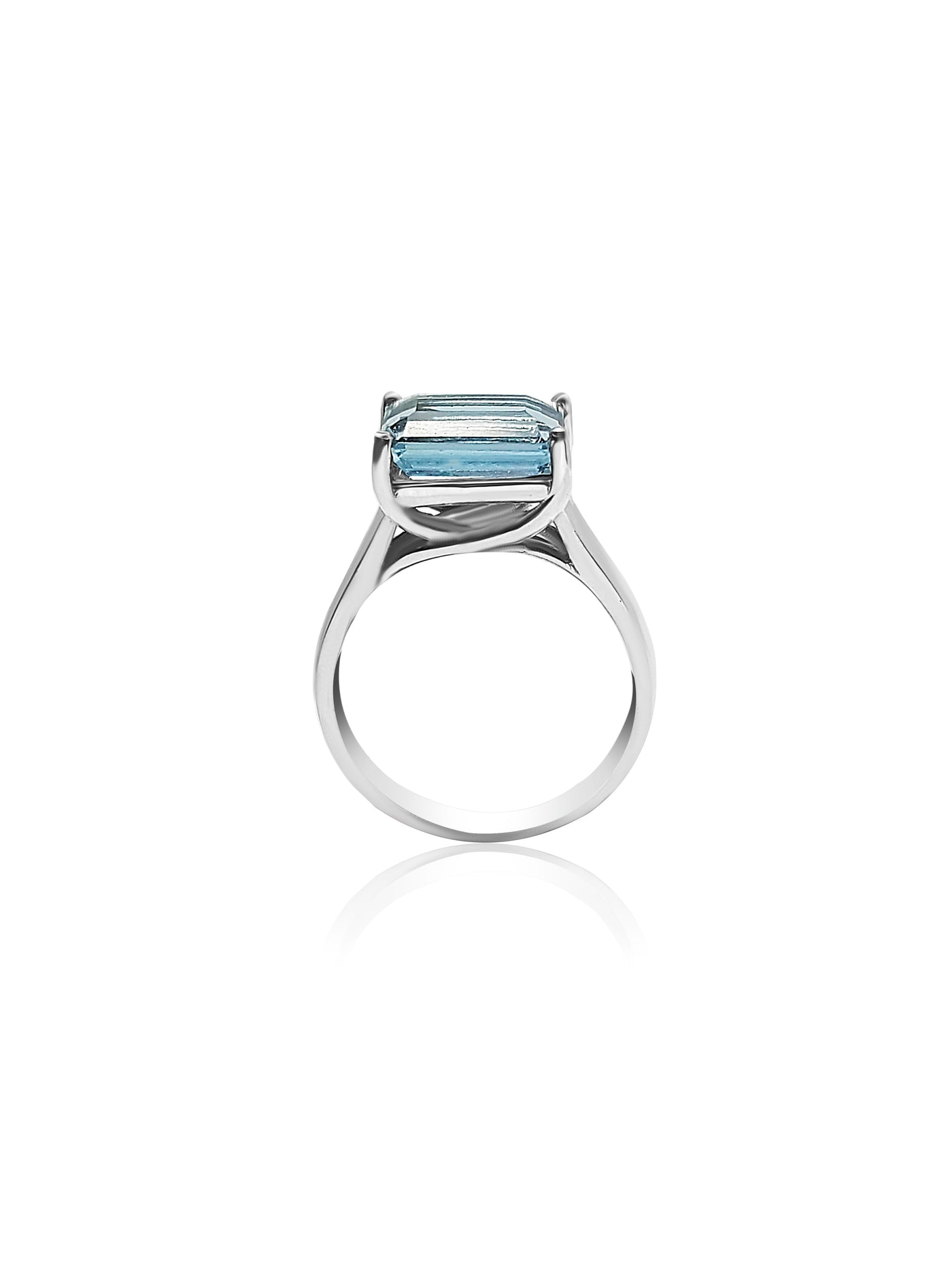 Solitaire Engagement Ring with big Emerald cut Blue Topaz stone