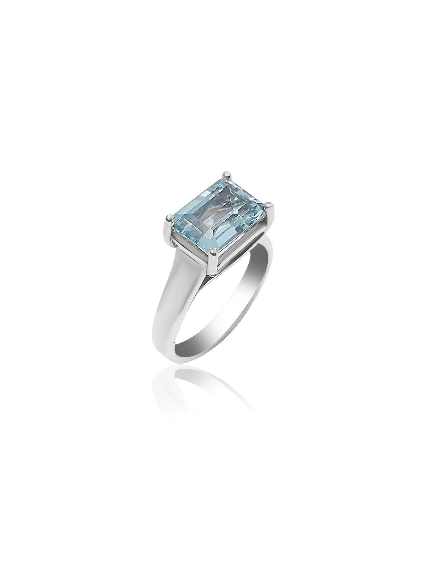 Solitaire Engagement Ring with big Emerald cut Blue Topaz stone