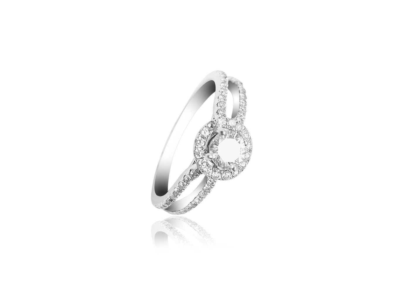 Halo Split Shank Engagement Ring with 0.65ct Round cut Diamonds