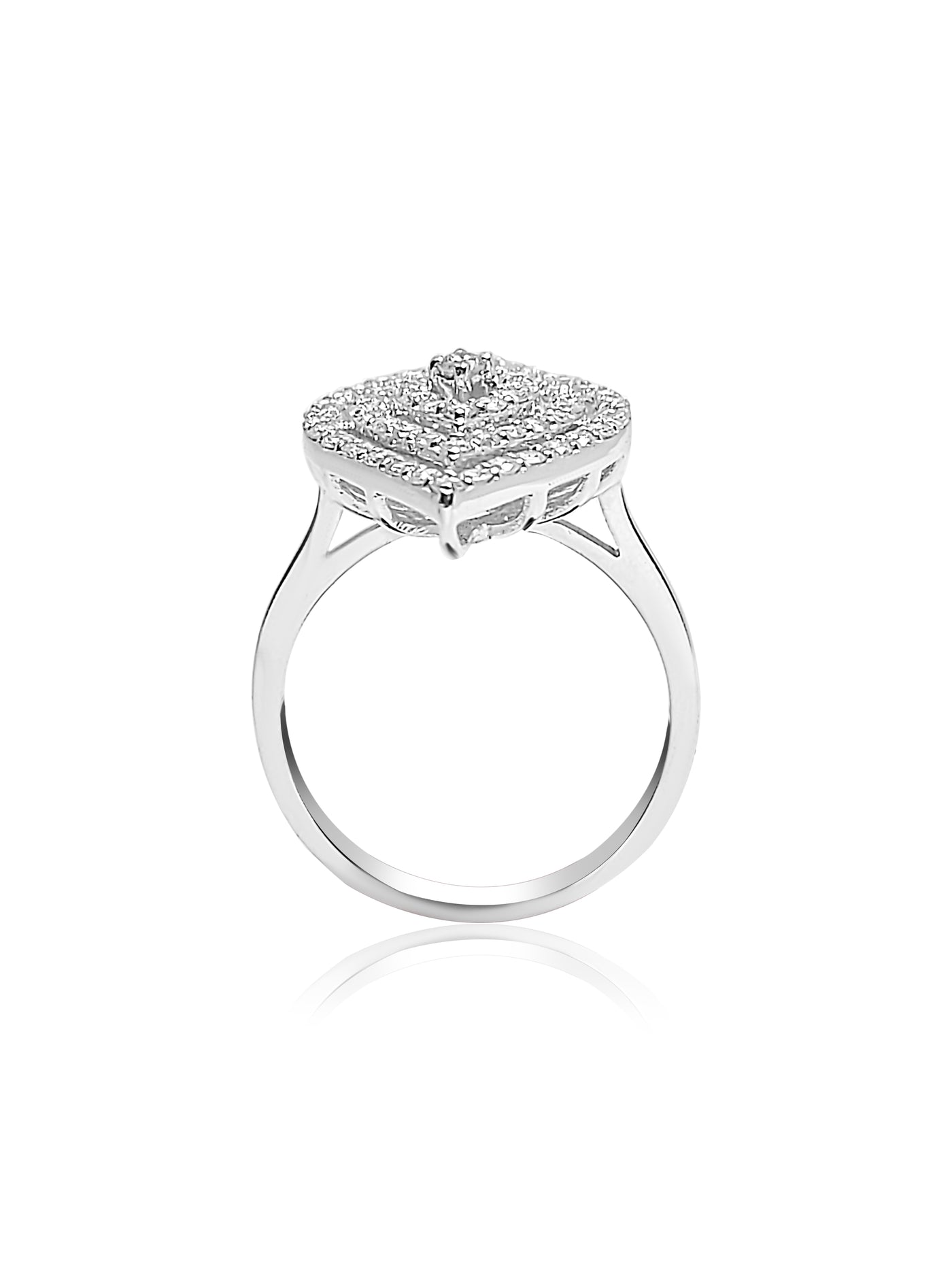 Standing 18k white gold engagement ring with eye design