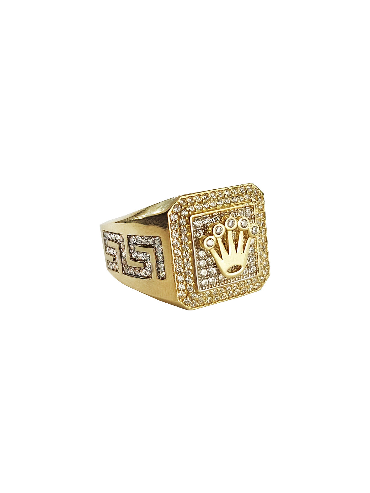 Gold men's ring with cubic-zirconia stones