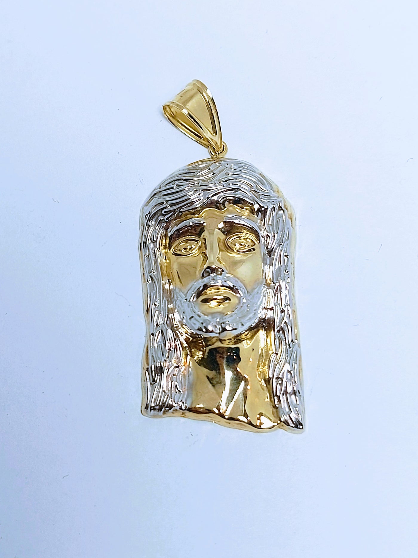 Jesus head 2 tone diamond cut gold pendant