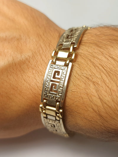 Men's gold bracelet with g lock and Greek design