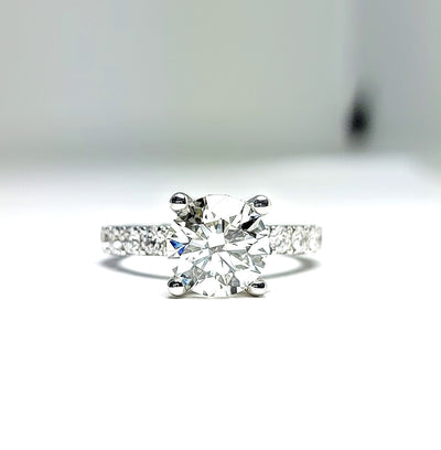 Pavé Engagement Ring with 2ct Round cut Center Lab Diamond