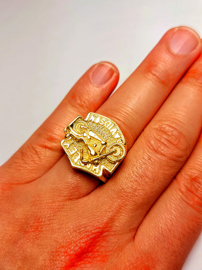 Gold motorcycle ring for men