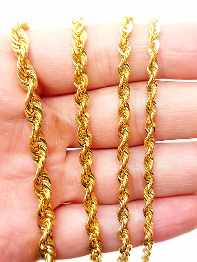 Customizable 10k Solid Gold Rope Chain Necklace ~3.5mm ~4mm ~4.5mm ~5.7mm 16'' 18in 20inch 22" 24in 26inch 28", 10k Rope Chain, Diamond-cut, Men, Woman