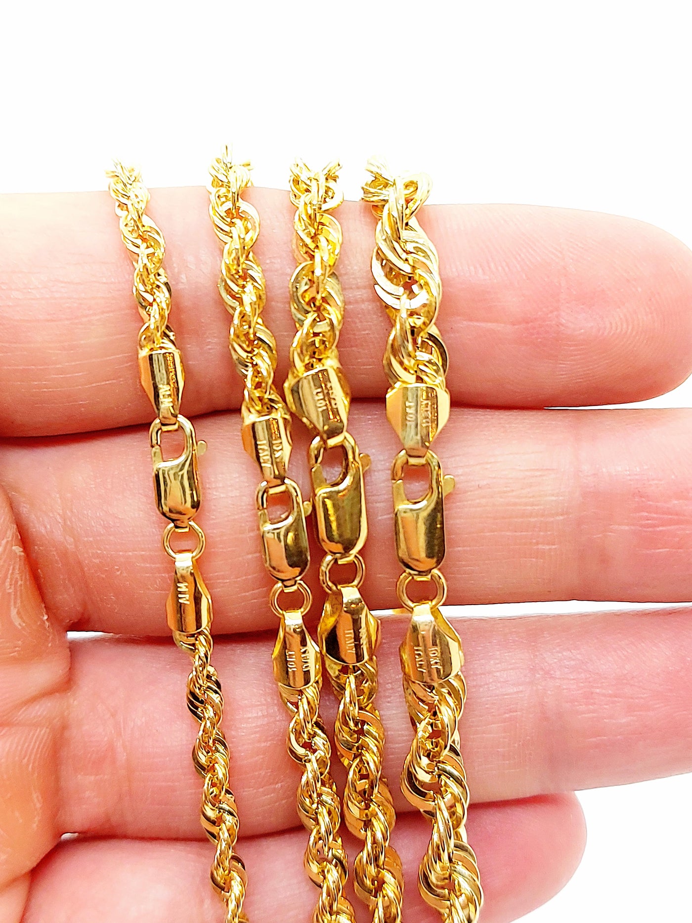 Customizable 10k Solid Gold Rope Chain Necklace ~3.5mm ~4mm ~4.5mm ~5.7mm 16'' 18in 20inch 22" 24in 26inch 28", 10k Rope Chain, Diamond-cut, Men, Woman