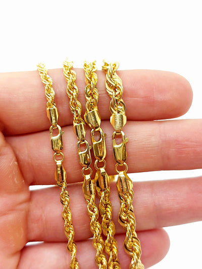 Customizable 10k Solid Gold Rope Chain Necklace ~3.5mm ~4mm ~4.5mm ~5.7mm 16'' 18in 20inch 22" 24in 26inch 28", 10k Rope Chain, Diamond-cut, Men, Woman