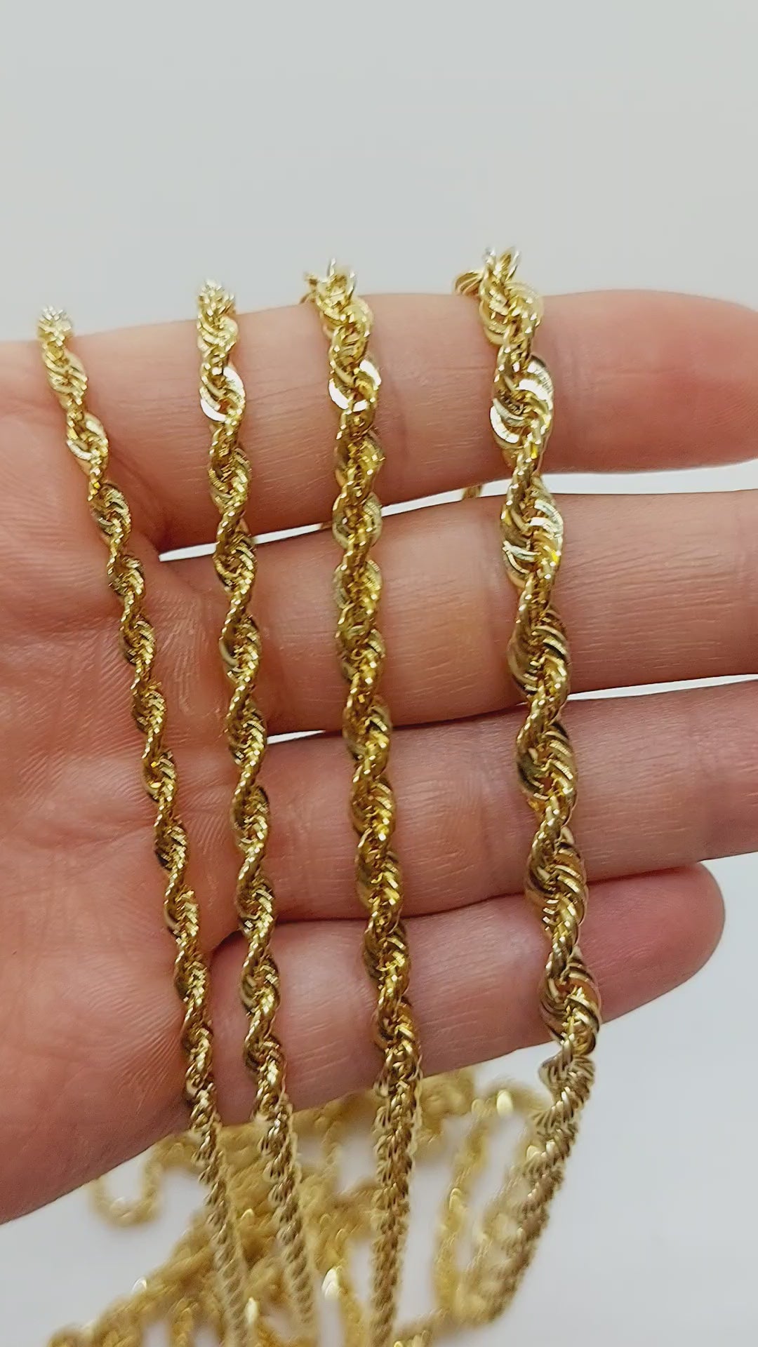 Customizable 10k Solid Gold Rope Chain Necklace ~3.5mm ~4mm ~4.5mm ~5.7mm 16'' 18in 20inch 22" 24in 26inch 28", 10k Rope Chain, Diamond-cut, Men, Woman