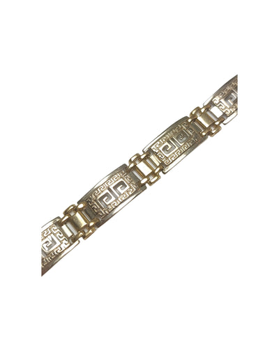 Men's gold bracelet with g lock and Greek design